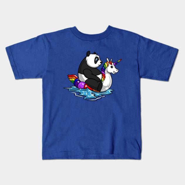 Panda Bear Riding Unicorn Float Kids T-Shirt by underheaven